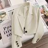 Black Cropped Blazers for Women Korean Chic Notched Collar Single Button Crop Jacket Trendy All-match Suit Coat Brazers