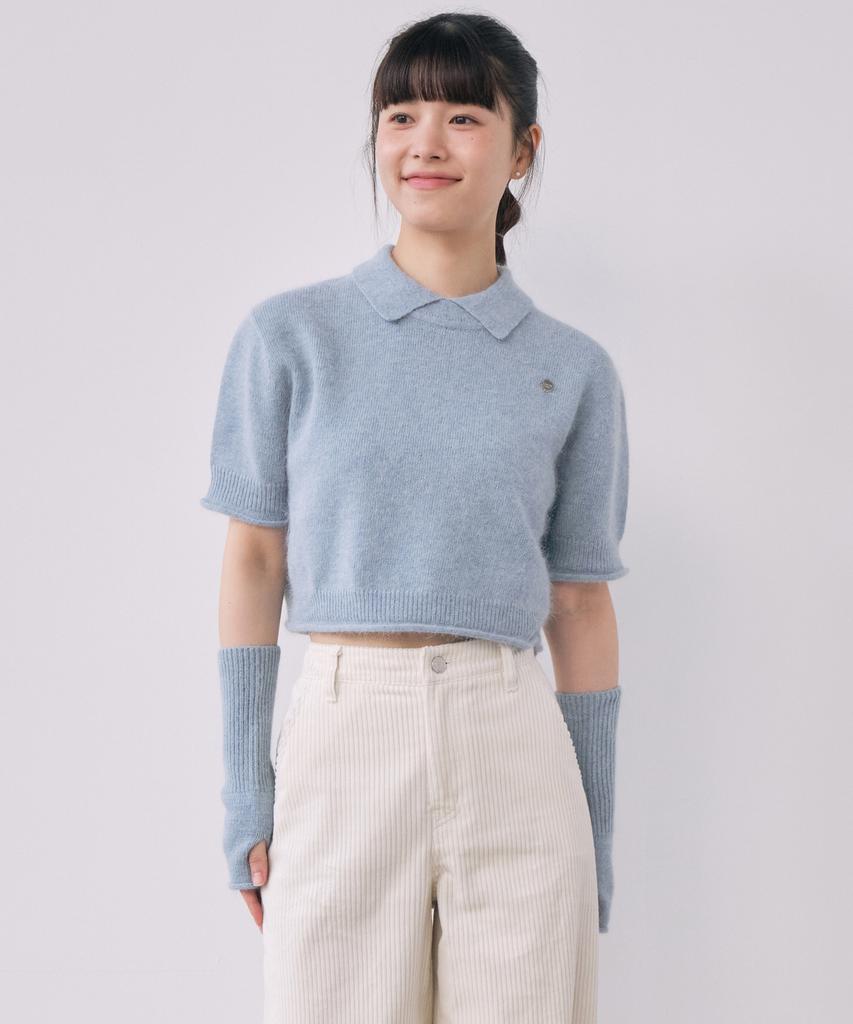 COVERNAT WOMAN Collar Angora Half Knit Sky Blue