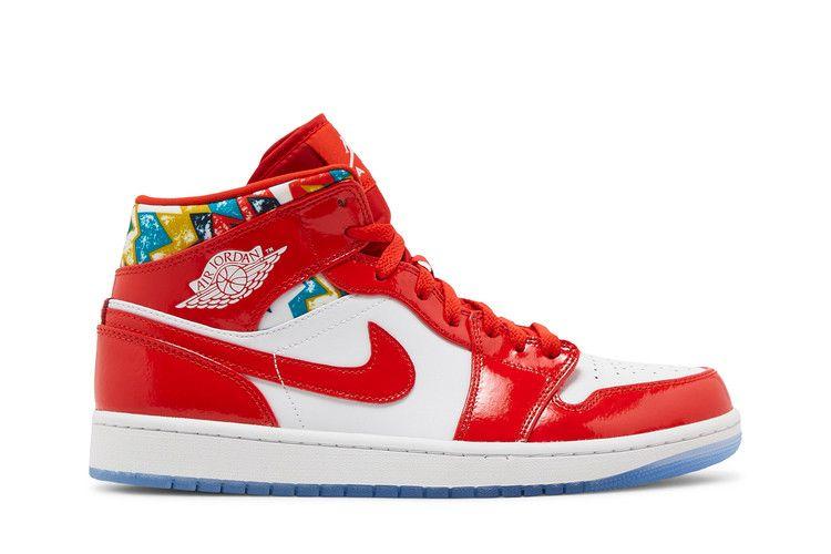 Мужские кроссовки Nike Jordan 1 Mid Barcelona Sweater Красный Лакированный Чили Красный/Белый/Пыльца