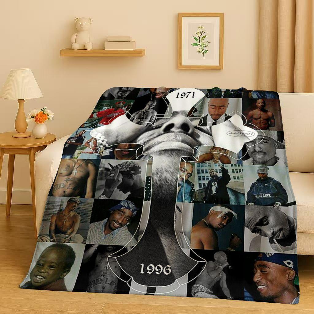 3D Rap Tupac 2pac Hip-Hop Music Rapper Catnap Flannel Blanket,Soft Plush Throw for Home Bedroom Bed Sofa Cover Kid Gift Picnic