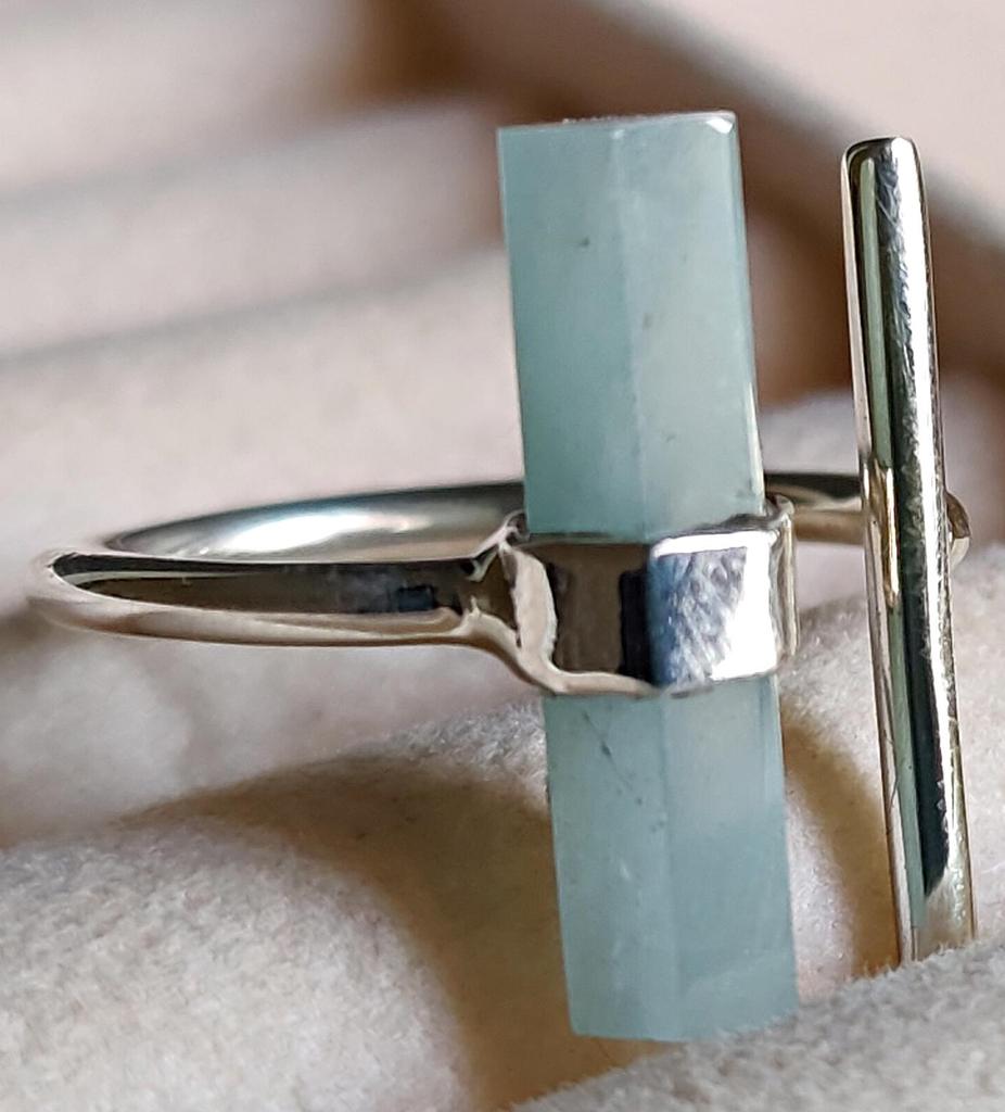 Raw Aquamarine Ring, Handmade Jewelry, 925 Solid Silver, Stick Gemstone, Statement Ring, Boho Ring, Adjustable Ring for Her