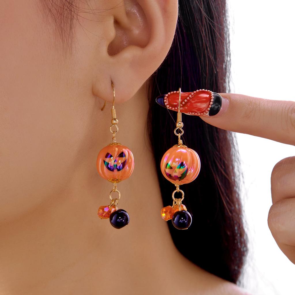 Funny Cute Acrylic Pumpkin Crystal Earrings for Women Girls Gothic Polymer Clay Ghost Drop Earring Halloween Theme Party Jewelry