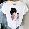 (Asian Size) Women Print Coffee Love Style Cute 90s Lady Tee Top Clothing Casual Short Sleeve Fashion Tshirt Female Graphic T-shirt