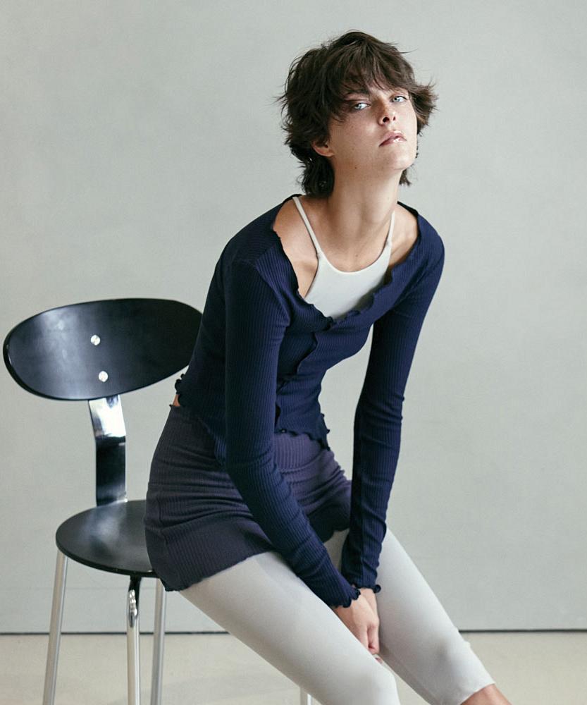 Женская одежда для йоги Debiweeo Devi-T0112-Navy Pilates Волнистый волан Длинный рукав