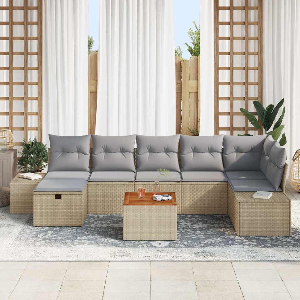 Garden Sofa Set with Cushions and Storage 8 pcs Beige Poly Rattan
