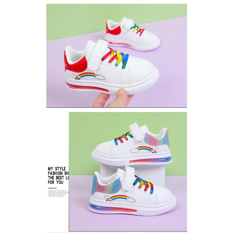 Spring and Autumn Children's Board Shoes Boy's Rainbow Shoes Girl's Small White Shoes Waterproof Leather Top Children's Casual Shoes Soft Soled