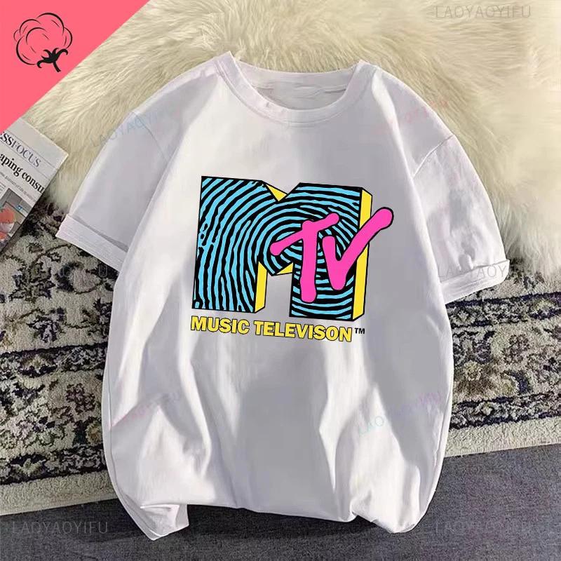 Футболка с графическим логотипом MTV Винтаж Y2K Уличная одежда Хлопковая футболка Унисекс XS-XXXL