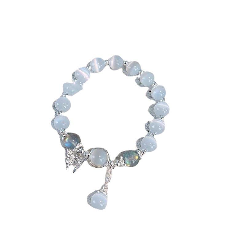Korean Fashion Imitation Opal Bracelet Simple Pendant Bracelet Ins Moonstone Crystal Bead Moon Pendant Bracelet Jewelry Gifts