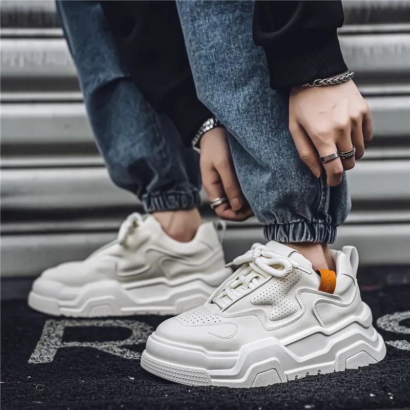Массивные кроссовки мужские дизайнерские кроссовки модные повседневные из микрофибры кожа дышащие высокие туфли на плоской платформе белые туфли