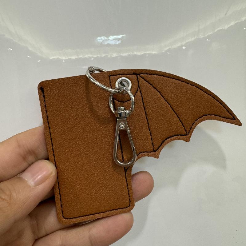 Bat Lip Balm Holder Lighter Case Keychain Pu Leather Wing Design Punk Style Pendant Accessories Lighter Protective Leather Case