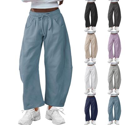 Женские спортивные брюки Barrel Leg с эластичной талией и завязками на талии, повседневные брюки-палаццо из хлопка с карманами