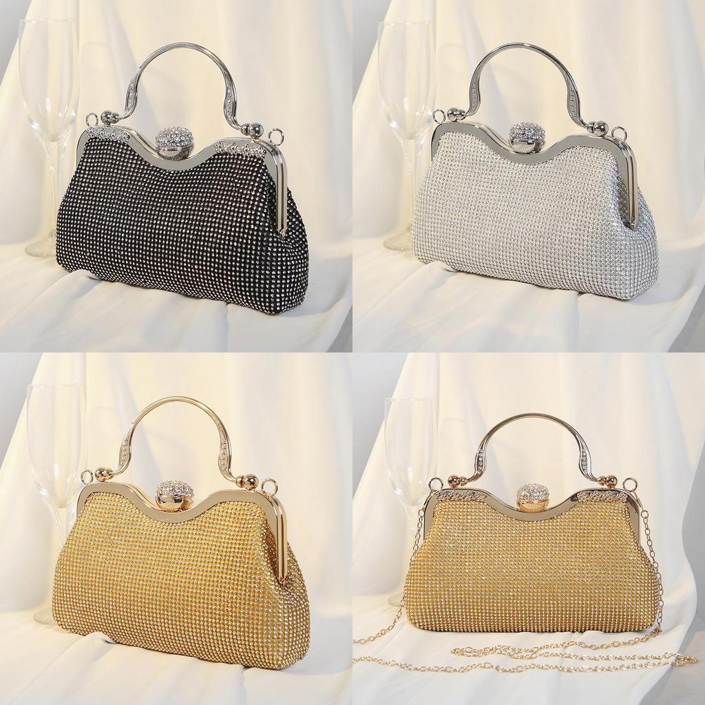 Retro Pearl Style Shell Shaped Handbag With Sparkling Water Diamond Decor For Parties And Casual Wear