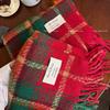 Red Tassel Plaid Scarf: Warm & Versatile Winter Shawl for Women