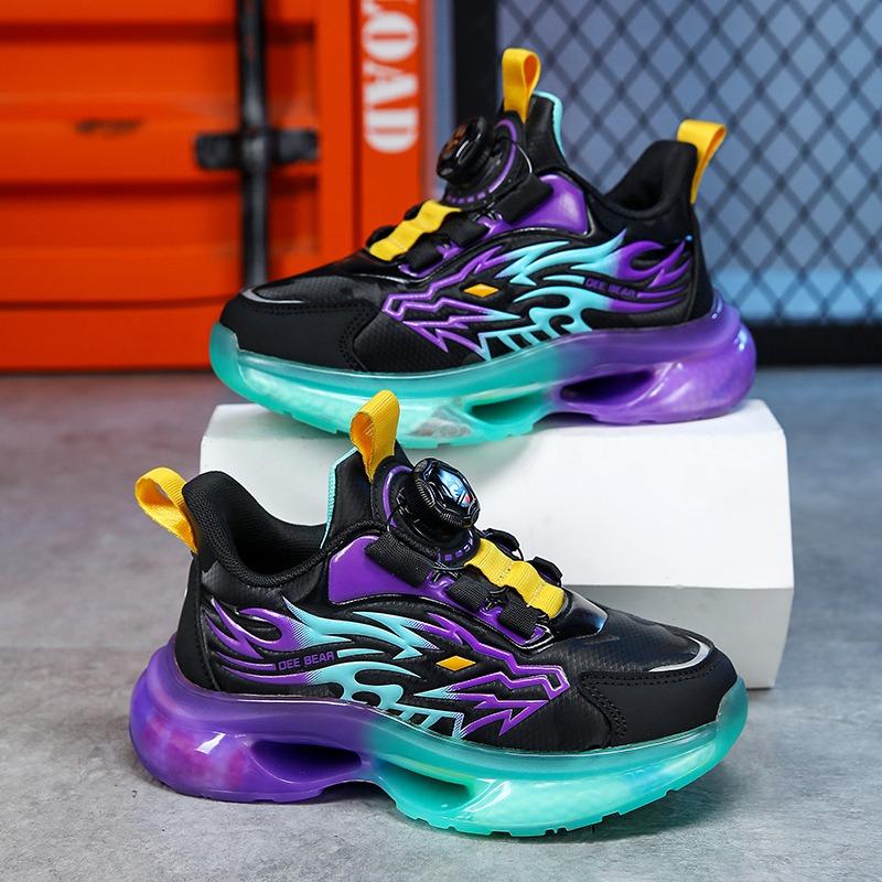 Kids' Rotating Buckle Sneakers Flame Pattern Air Cushion Sole Non-slip Sports Shoes