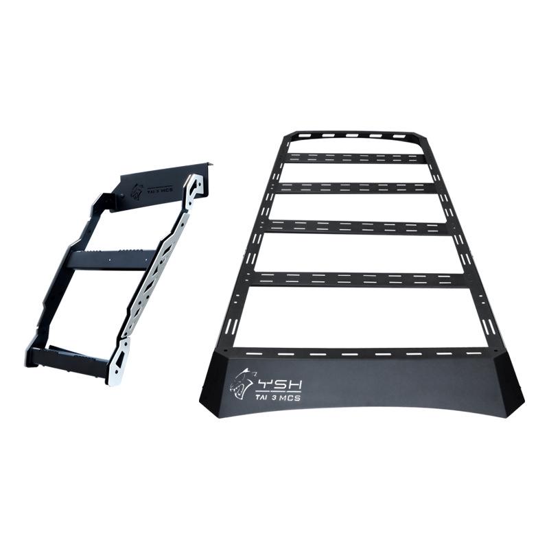 Equation Leopard Titanium 3 Black Panther Car Roof Rack with Side Ladder and Armor.