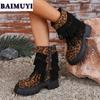 Fashion Leopard Fringe Platform Ankle Snow Boots High Heels Shoes 2025 Trend Winter New Zipper Fashion Chelsea Boots Pumps Mujer Botas