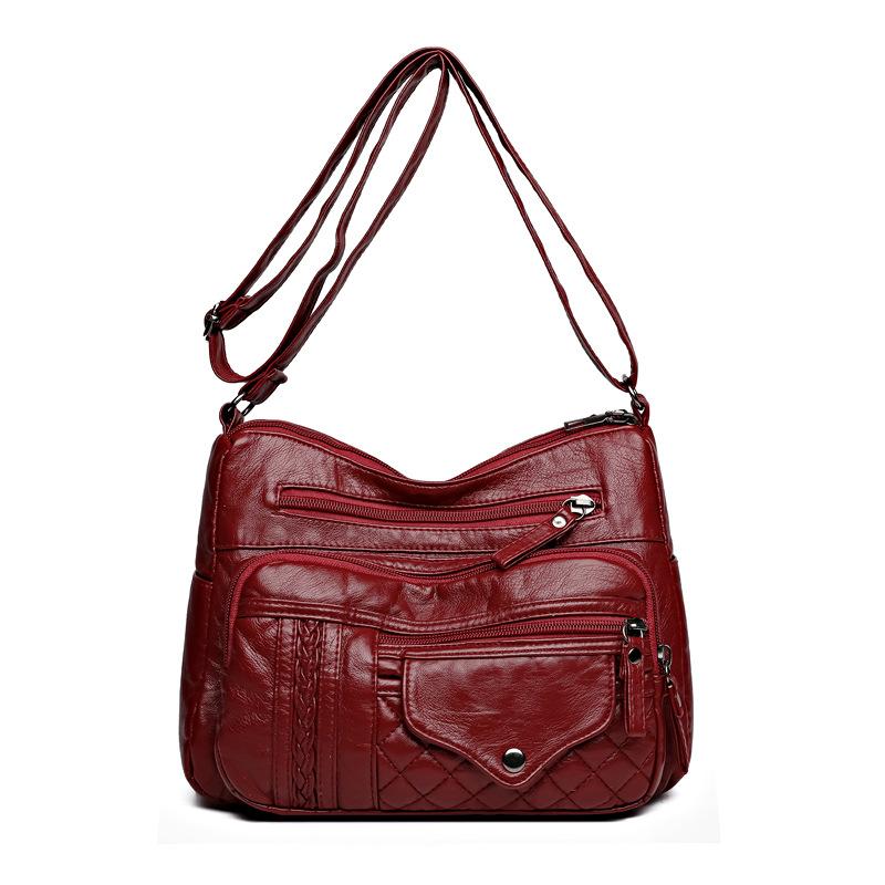 Fashion Retro Trend Four Seasons Soft Leather Multi-layer Multi-pocket Sewing Multi-layer Single Shoulder Oblique Span Women's Bag