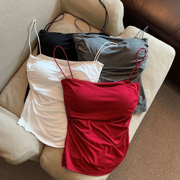 Summer Girl Pleated Camisole with Thin Straps for Slim Look - Sweet & Spicy Sleeveless Top