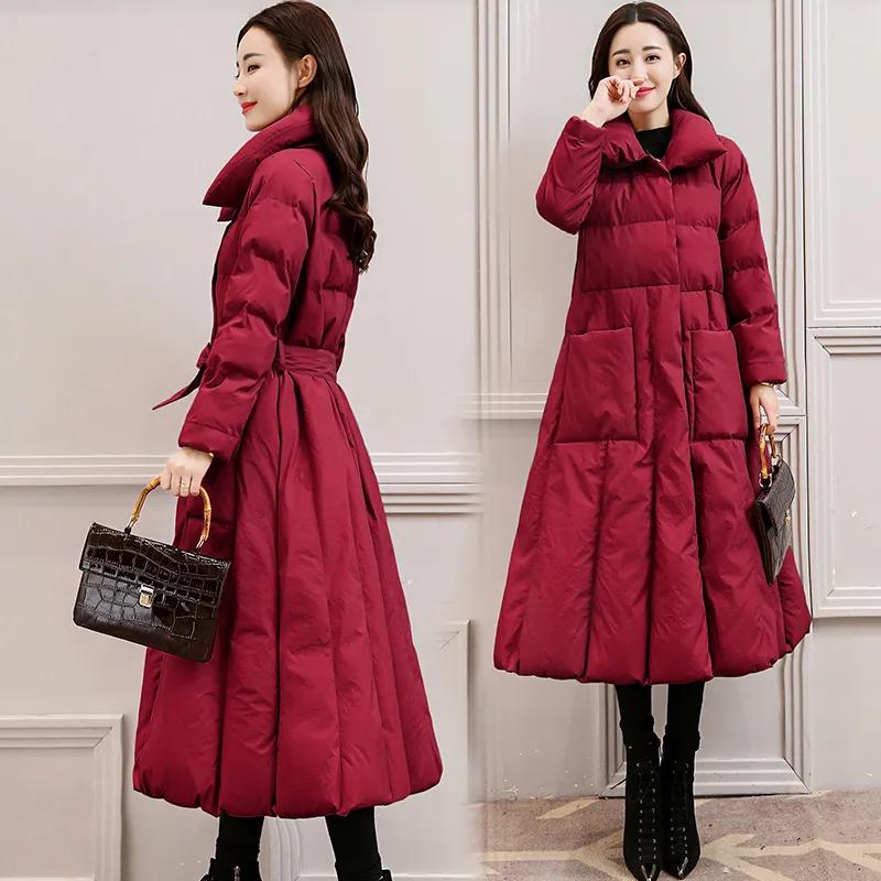 Women's Winter Thick Long Plus Size Warm Jacket Korean Style Slim Fit Knee High Waisted Jacket