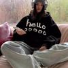 Autumn Winter Letter Printing Harajuku Style Loose Hoodies Women Black Fashion Pullover Hooded Top Sweatshirt