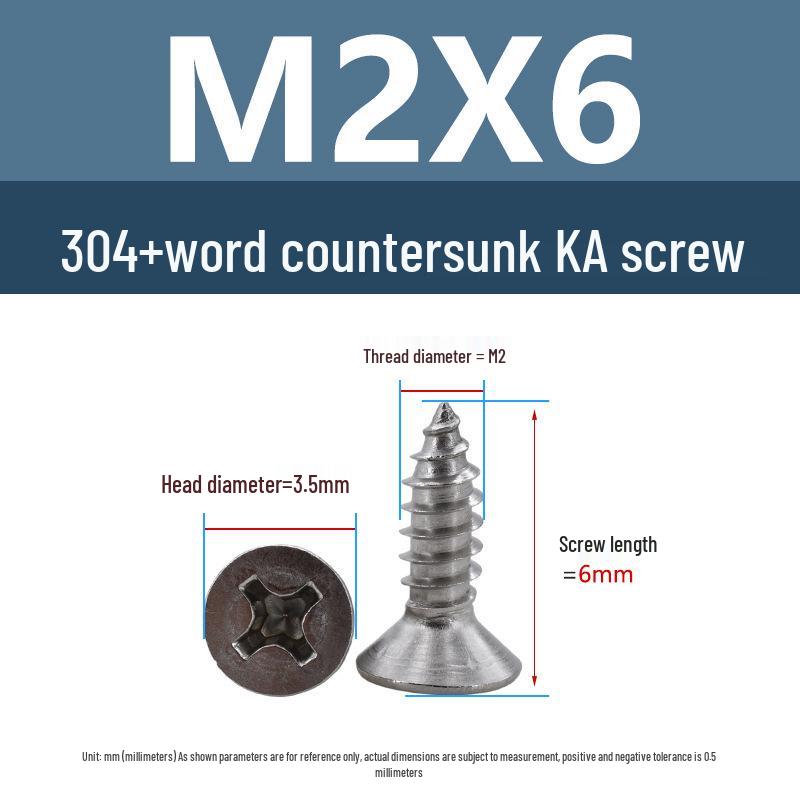 Yigu 304 Stainless Steel Phillips Flat Head Self-Tapping Screws M1-M2.5