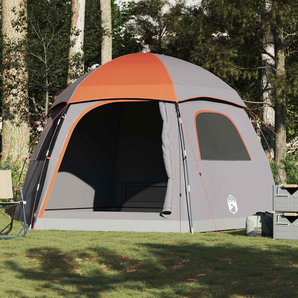 Family Igloo Tent for 6 Persons Grey and Orange Waterproof