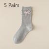 5 Pairs of Thin Solid-color Sweet Bow Mid Calf Socks for Girls In Summer