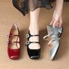 Patent Leather Women High Heel Shoes Retro Thick Heel Female Pumps 2024 Brand Shoes Female Buckle Strap  Solid Classics Pumps