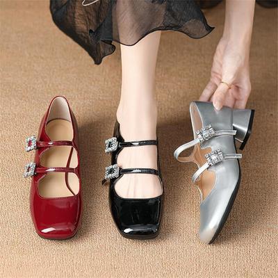 Модная лакированная женская обувь на высоком каблуке, ретро туфли на толстом каблуке, женские туфли-лодочки 2024, брендовая обувь, женские туфли с ремешком и пряжкой, однотонные классические туфли-лодочки