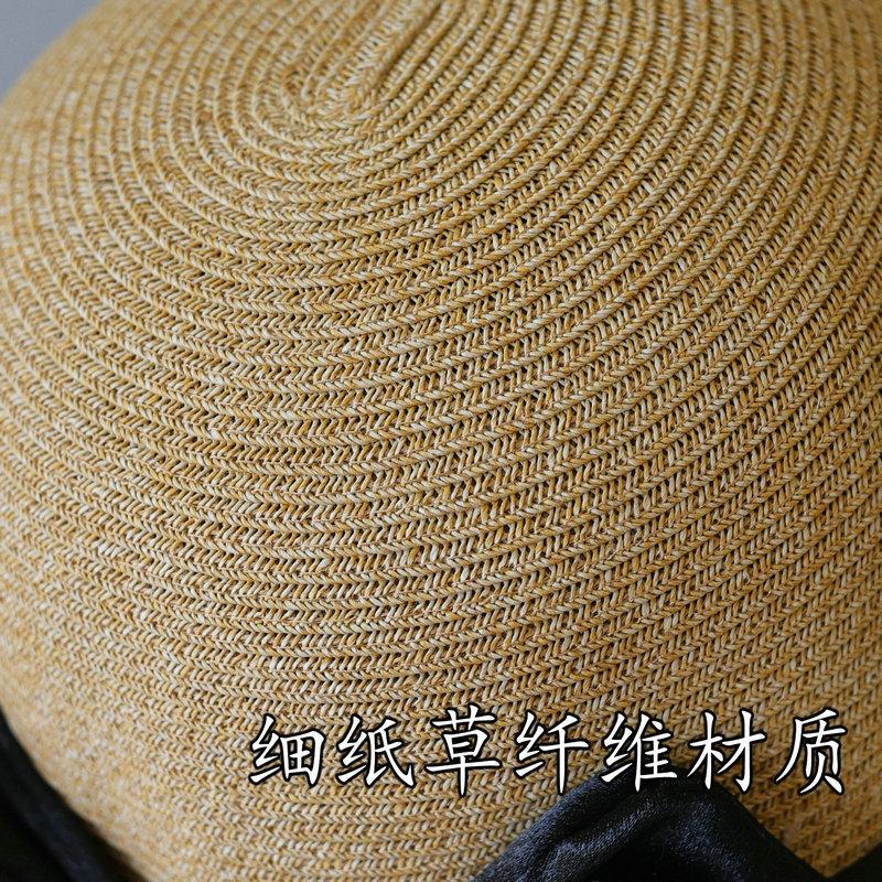 Satin gold bead bow big eaves temperament straw hat women French elegant vacation sun protection seaside basin hat summer