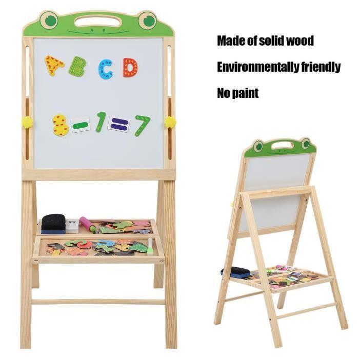 Table à dessin en bois - Modèle grenouille - Double face - Pour enfants - Écologique et portable