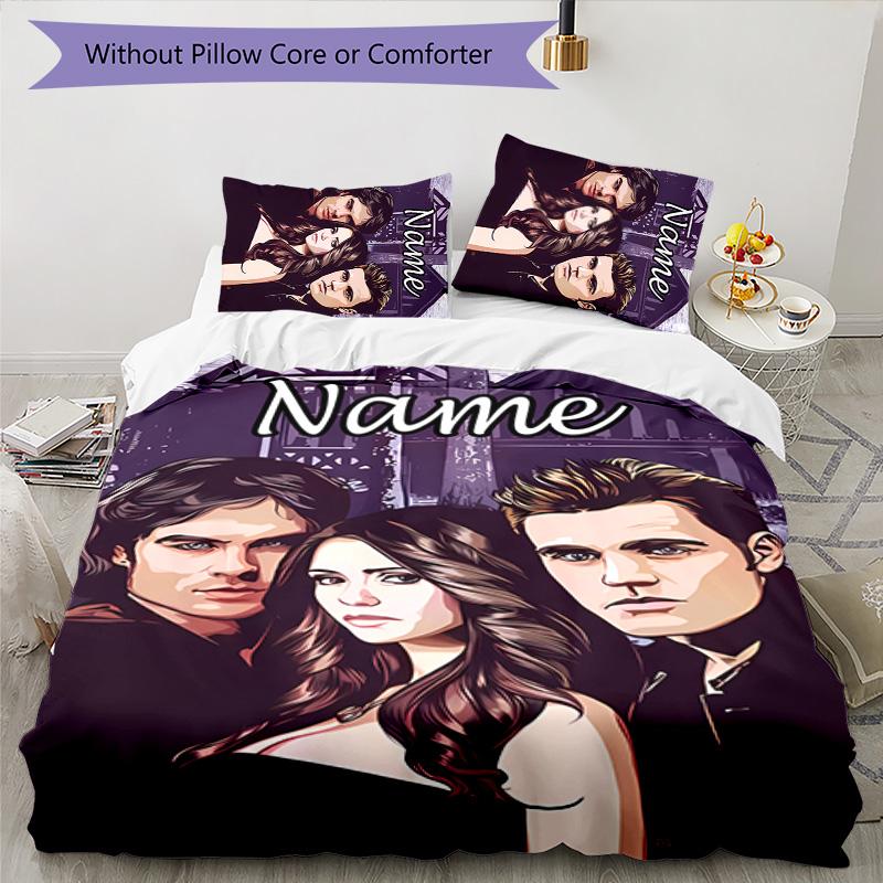 3pcs the Vampire Diaries Cover Set - Personalized Name, HD Printed Bedding with 1 Cover and 2 Pillowcases - Perfect for Home Decor, Easy Care