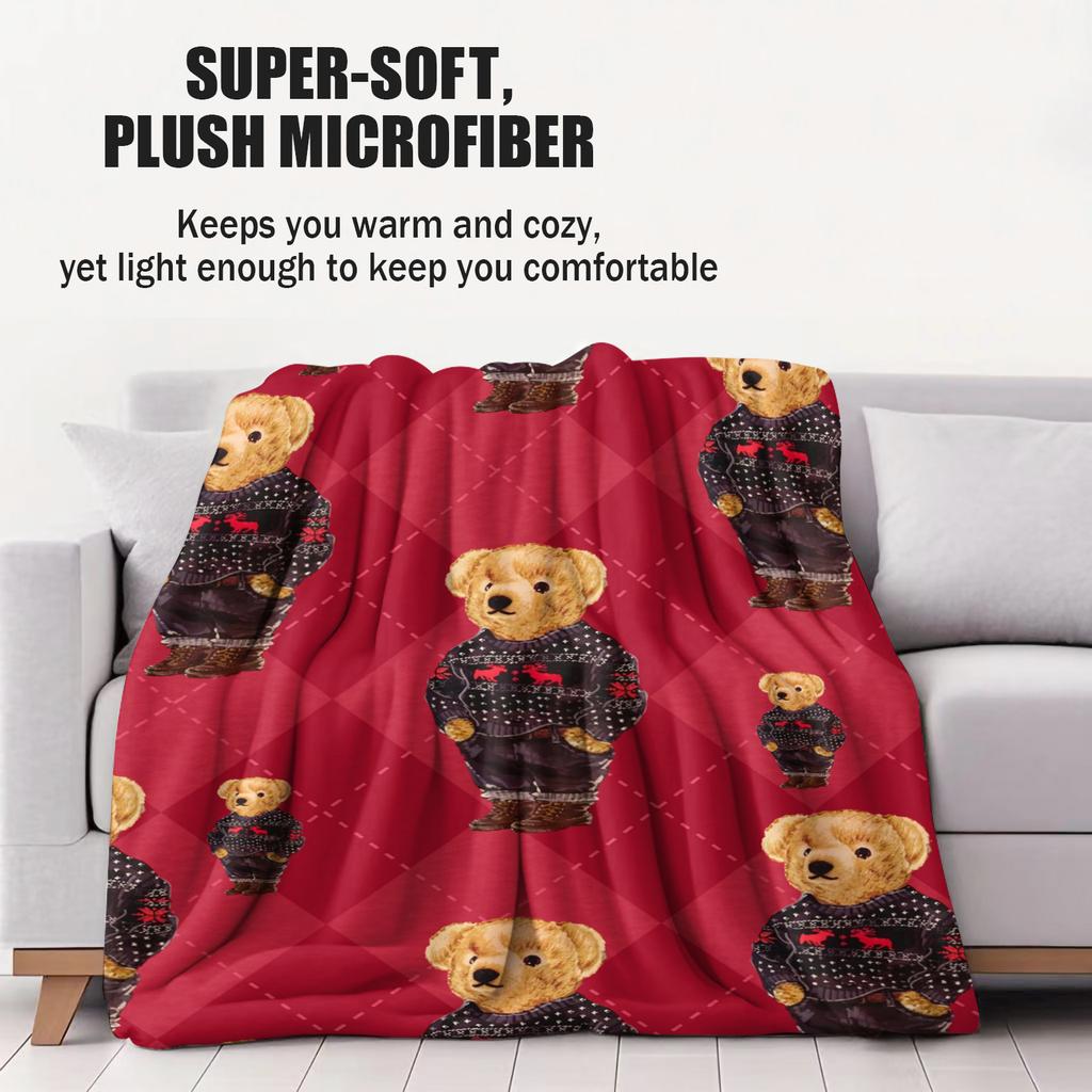 Винтажное праздничное флисовое одеяло с принтом POLO Bear для взрослых, супермягкое, теплое, универсальное, для путешествий, офиса, дома