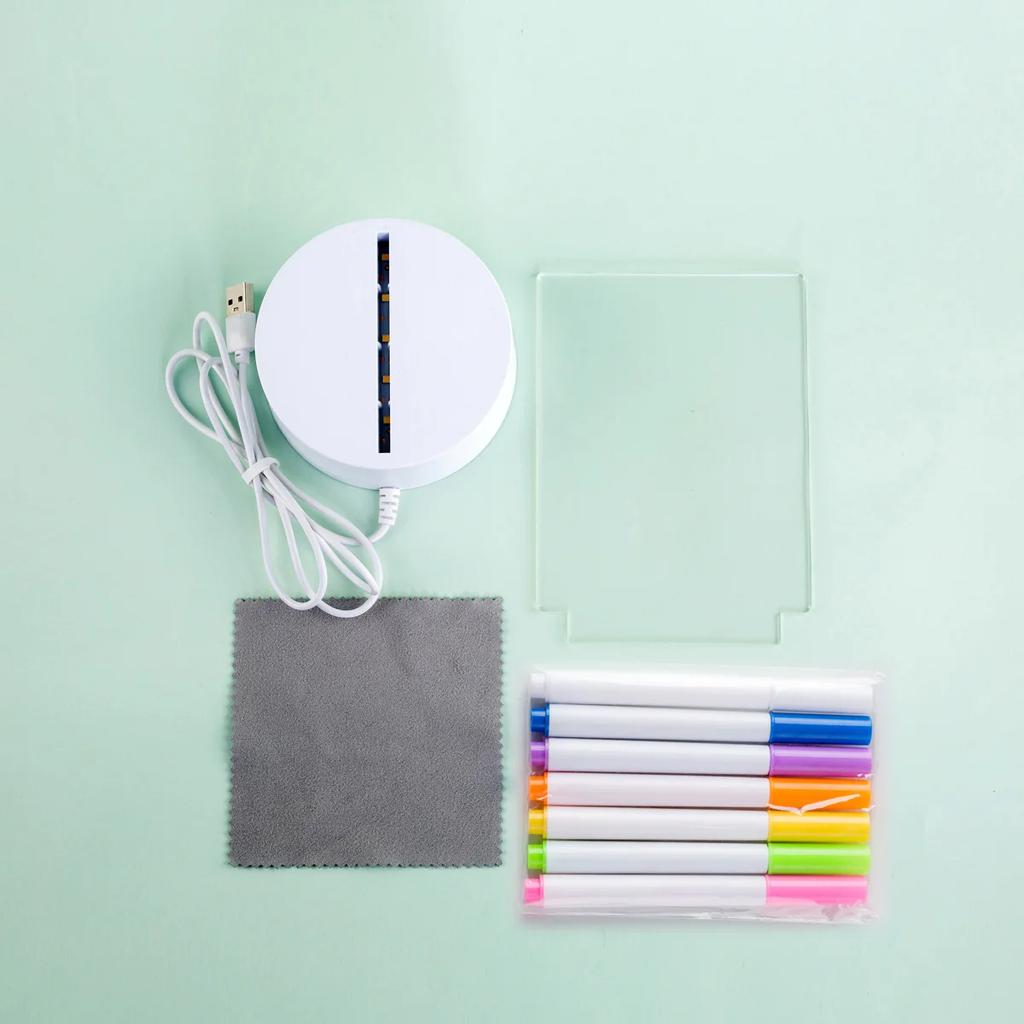 Creative USB luminous base Acrylic LED Message Note Board Light Erasable 3D Night Light Warm White With Pen Gift For Children
