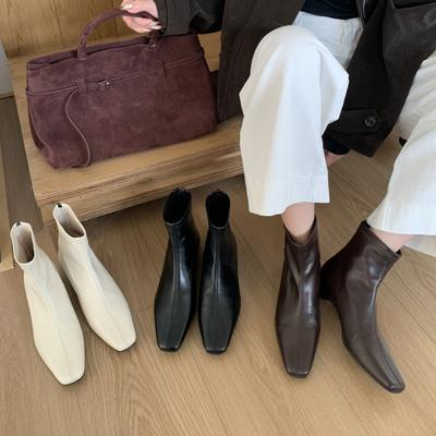 2025 осень новые корейская версия низкий каблук короткие ботинки Мартин тонкие ботинки квадратный носок мягкая кожа ботильоны короткие ботинки женские