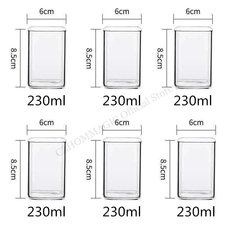 6/4/2/1Pcs Square Glass Cup Coffee Mug Heat-Resistant Water Cups Transparent Tea Mug Cup for Drinking Milk Beertea Juice Dessert
