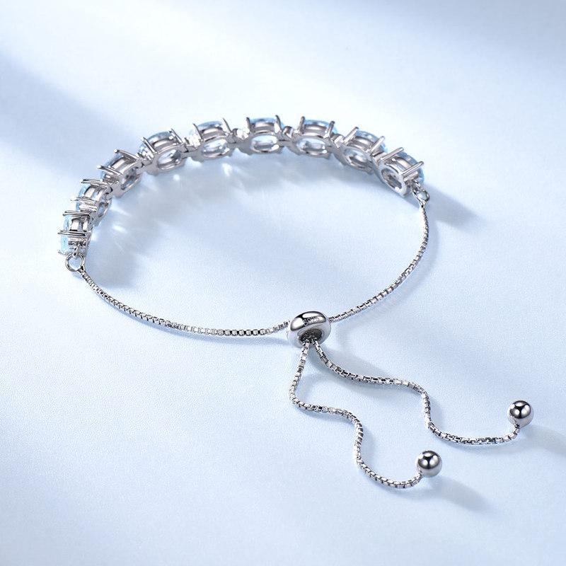 925 Sterling Silver Chain Link Charm Bracelets 9ct Sky Blue Topaz Aquamarine For Women Party Fine Jewelry Adjustable Bracelet