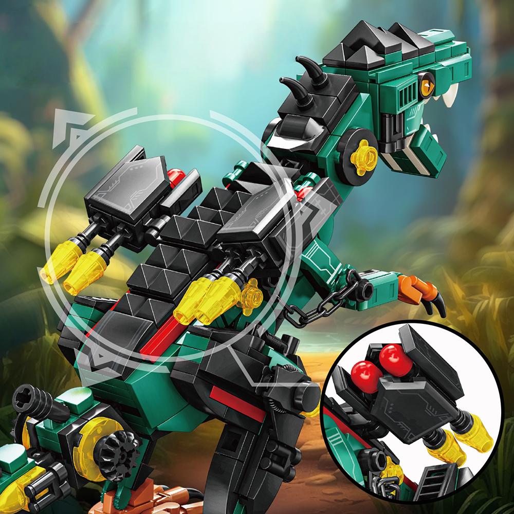 Механические блоки динозавра DIY Боевой Ти-Рекс 3D Модель Набор, с механическим оружием, Набор для подарка и праздничного декора для детей и взрослых