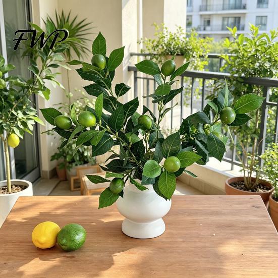 Lemon Branch Centerpiece Artificial Lemons Tree Branches Faux Greenery Stems with Lifelike Fruits Realistic Zero Care Fruit Fake Plants for
