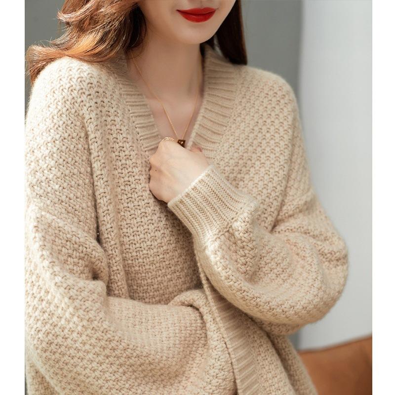 Solid Color Knitted Cardigan 2023 Autumn and Winter New Fashion Loose Lazy Style Sweater Women's Coat