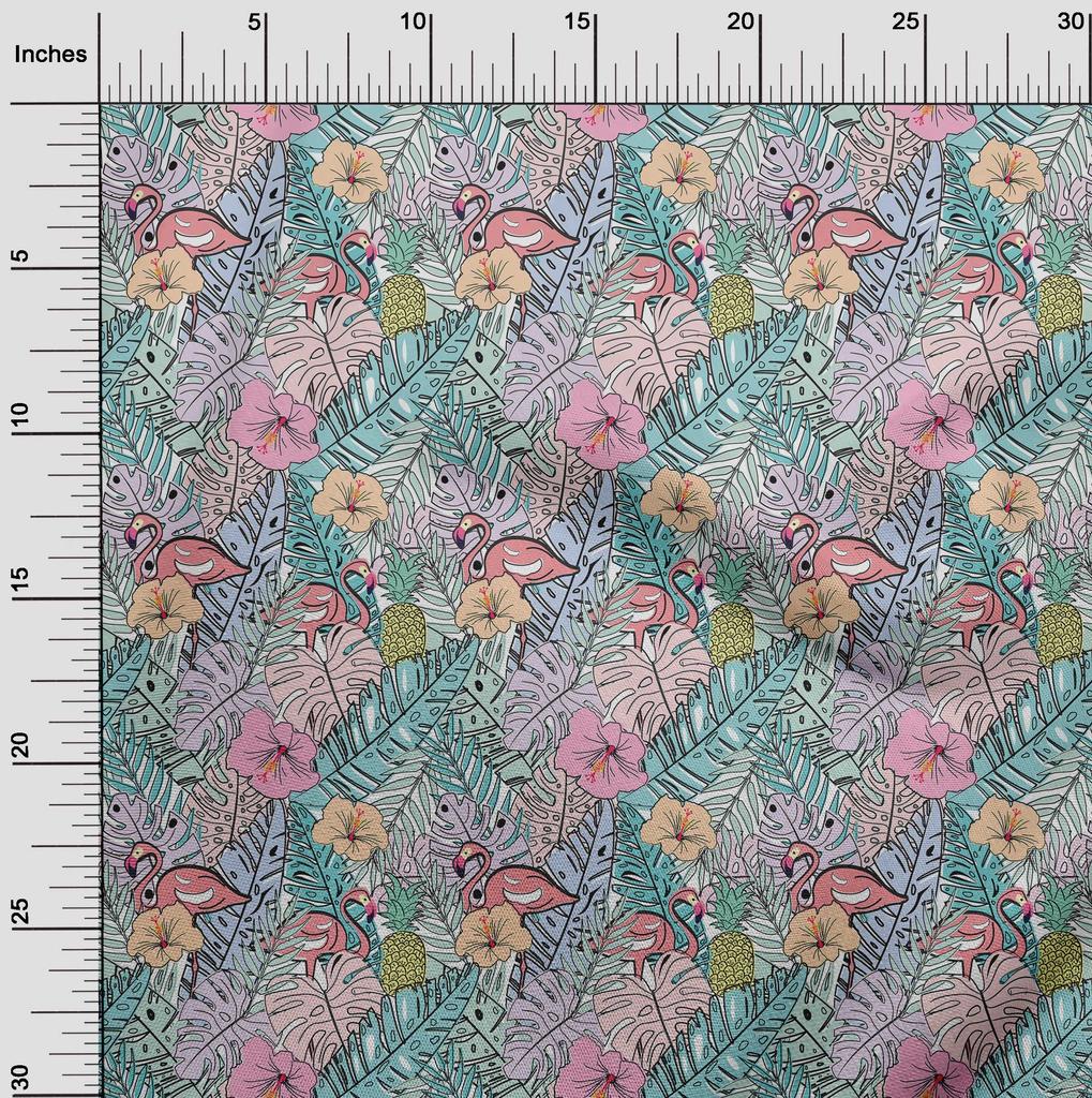 oneOone Cotton Flex Dusty Teal Green Fabric Tropical Flamingo Sewing Fabric By The Yard Printed Diy Clothing Sewing Supplies 40 Inch