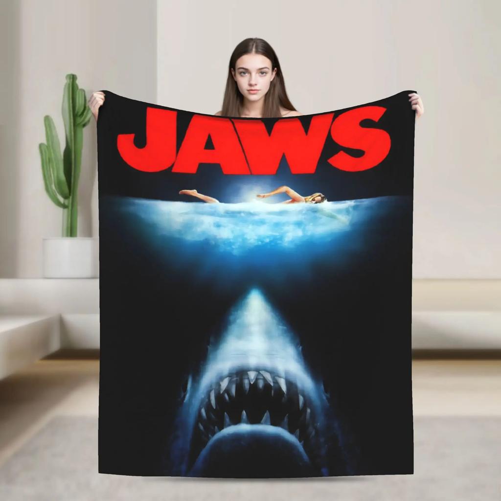 Jaws th Anniversary Retro Vintage s Movie Fuzzy Throw Blanket Lightweight Bedding Cover for Couch or Bed Personalized Design