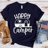 Новые футболки с принтом Happy Camper, женские однотонные рубашки с круглым вырезом, топы для кемпинга на открытом воздухе, классная мягкая рубашка
