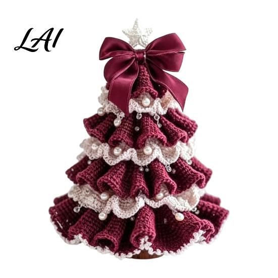 Decorative Yarn Tree for Bookshelves DIY Crochet Christmas Kit Beginner-Friendly Xmas Craft Kit with Bow Handmade Fairy Tale Project And Faux