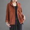 Короткая вельветовая куртка для женщин весна-осень, однотонная, с лацканами, новая свободная, маленькая, повседневный полосатый топ