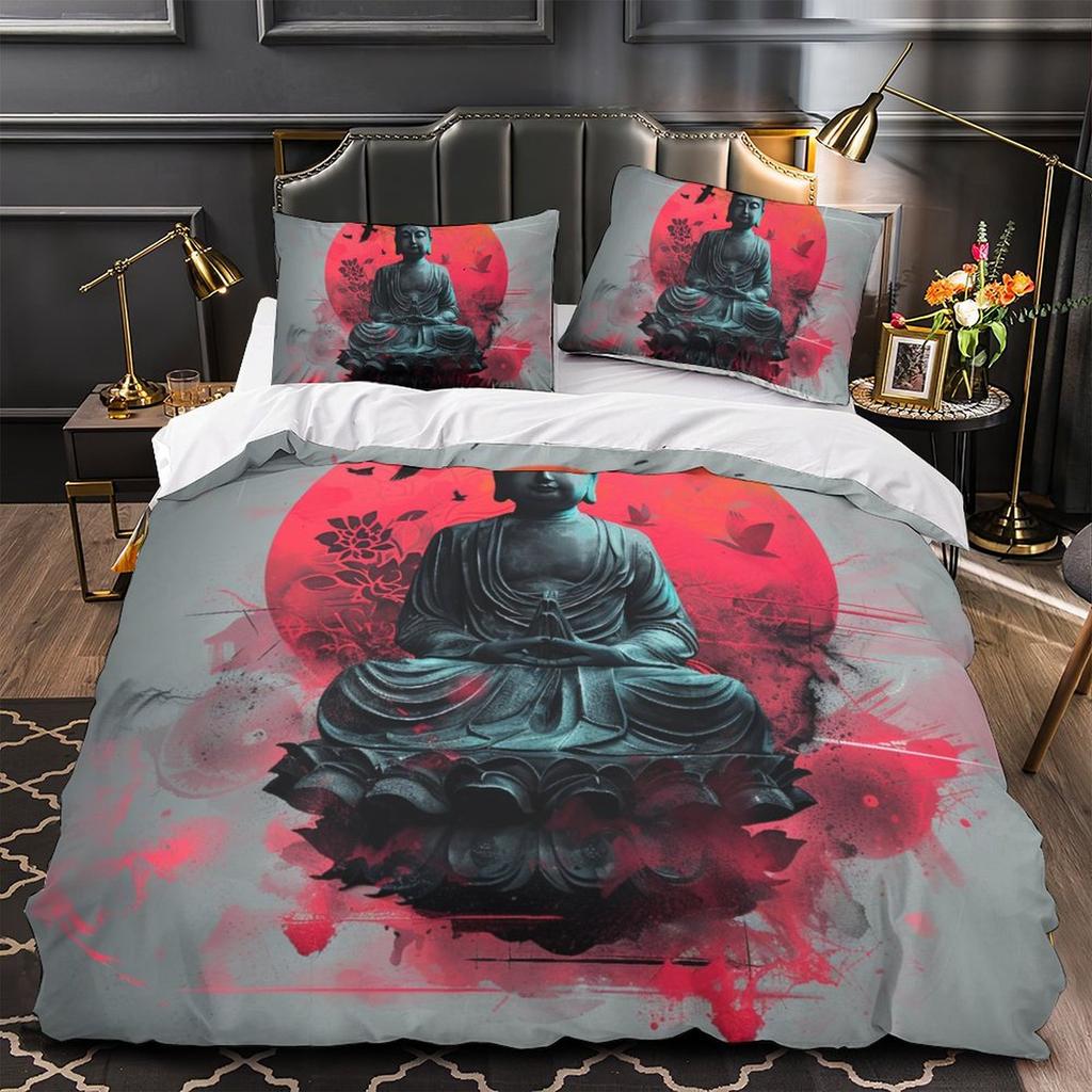 3D Colorful Buddha Statue Bedding Set, Buddha Believer Room, Women's Down Duvet Cover, Pillow Cover, 2/3pcs, Fashion Quick Drying Cover