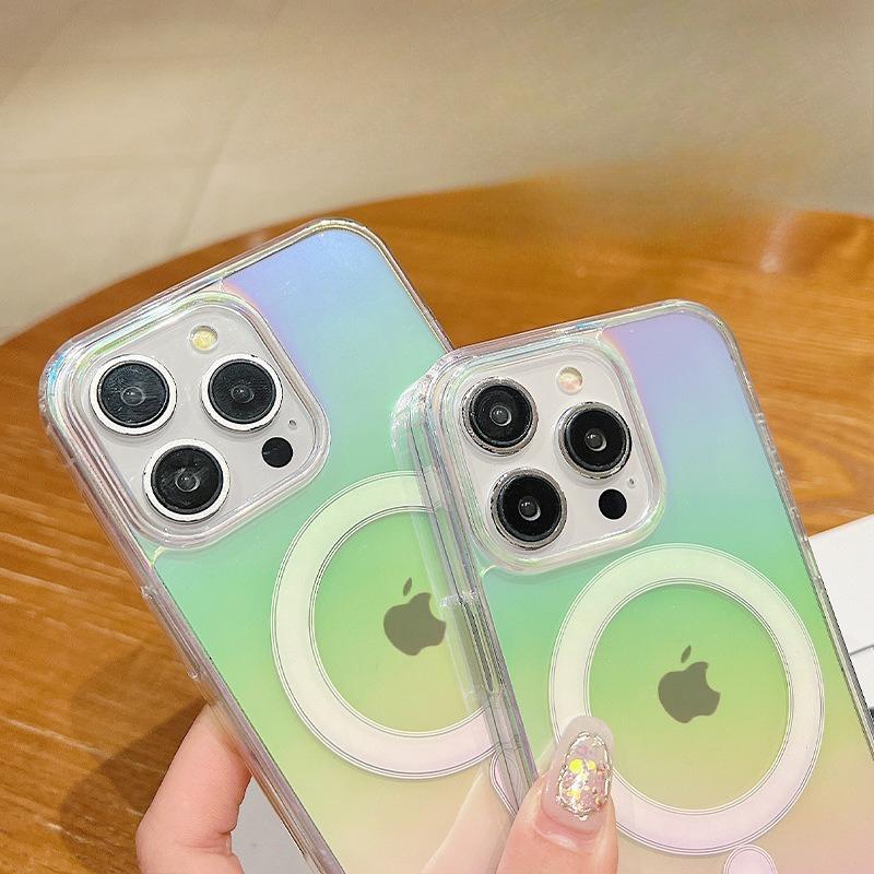 Подходит для Apple 16promax Магнитный чехол для мобильного телефона с присоской Градиентный цвет Гальванизированный iPhone 15 Чехол-подушка безопасности Полная защита от падений