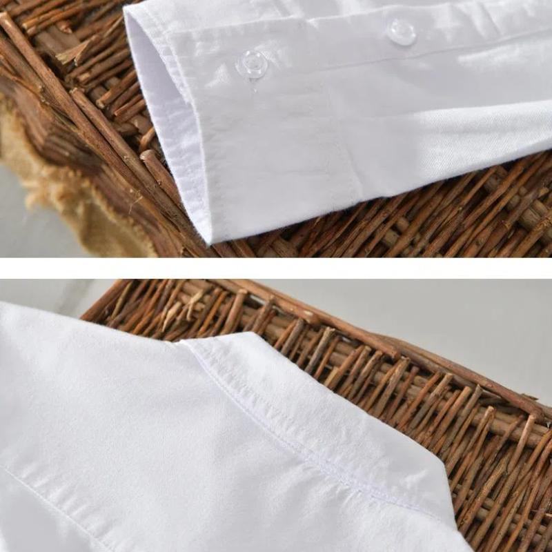 Весна и осень Простой стиль Мужские рубашки с длинным рукавом Чистый хлопок Повседневная рубашка Оксфорды с воротником-лацканом Однотонная рубашка Универсальная рубашка узкого кроя