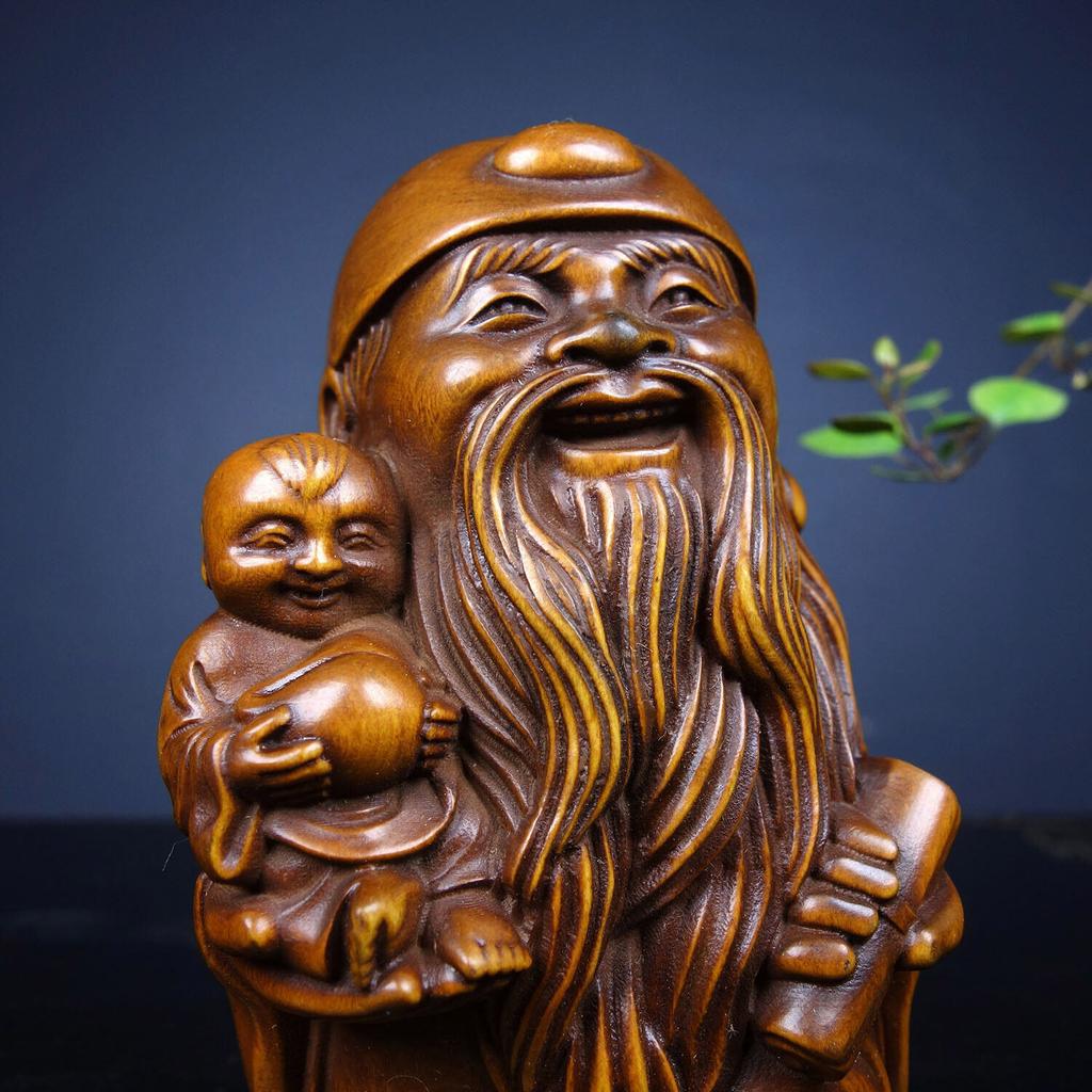 Chinese Antique Boxwood Carved Figure Statue Exquisite Figurines Home Decor Art