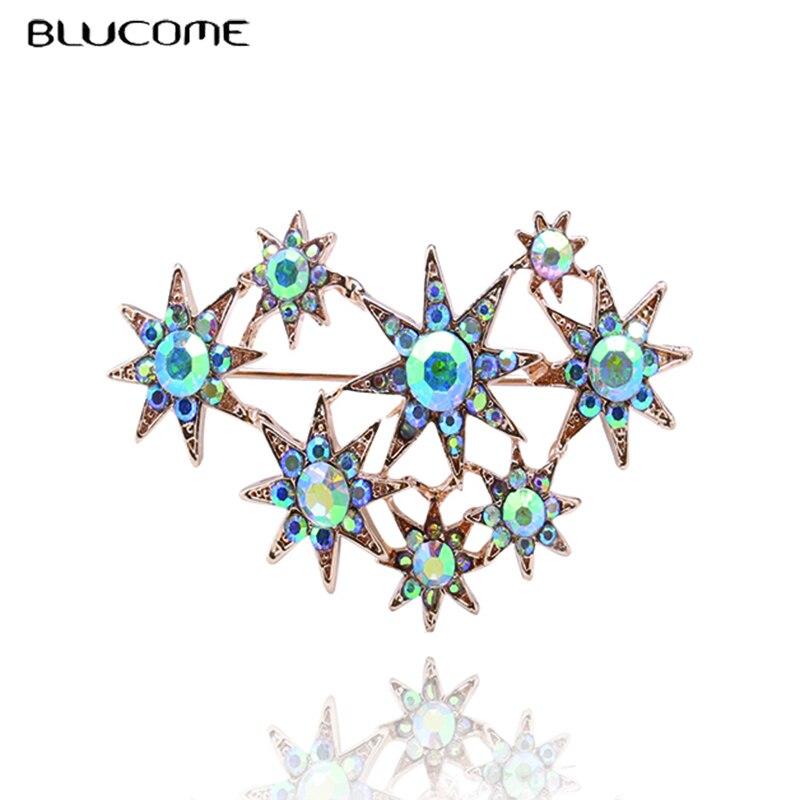 Blucome Starry Sky Brooch Colorful Enamel Gold-color Women Brooches for Party Bag Ladies Pins Corsage Clips